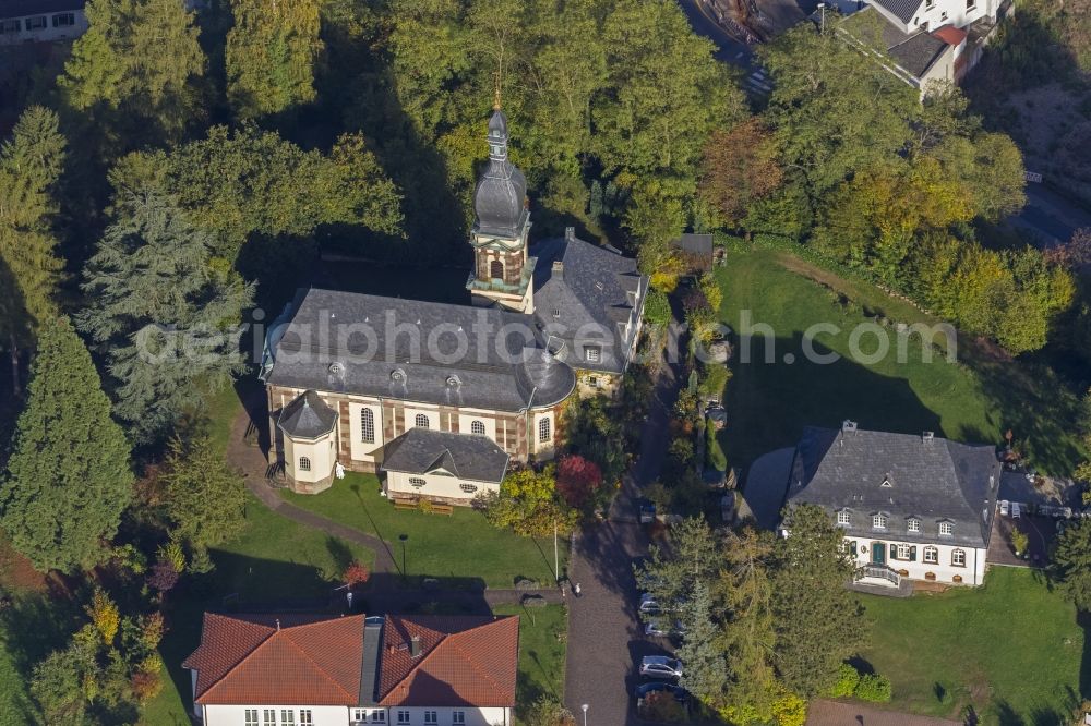 Aerial image Blieskastel - Protestant church by the architect Ludwig Wagner in Blieskastel Mandelbachtal in Saarland