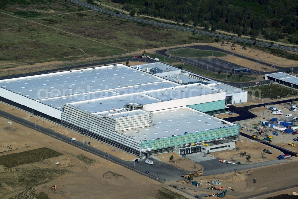 Schwerin from the bird's eye view: Nestle - construction site for a manufacturing plant in the Industrial Park Schwerin in Mecklenburg - Western Pomerania