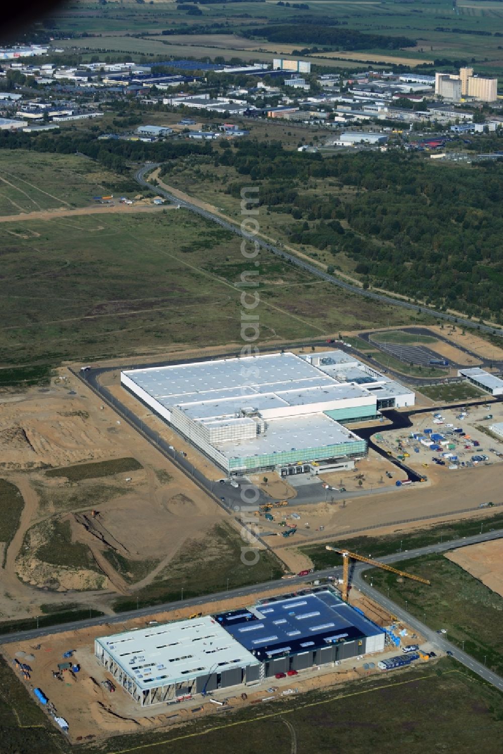 Schwerin from above - Nestle - construction site for a manufacturing plant in the Industrial Park Schwerin in Mecklenburg - Western Pomerania