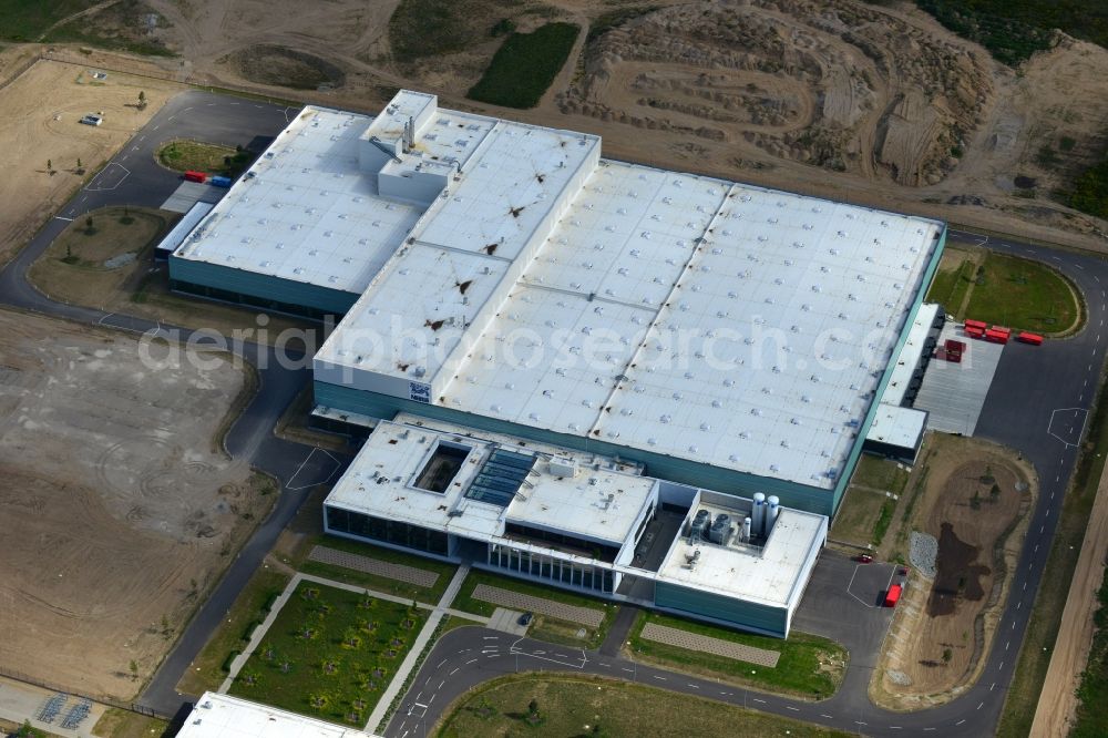 Aerial image Schwerin - Nestle - construction site for a manufacturing plant in the Industrial Park Schwerin in Mecklenburg - Western Pomerania