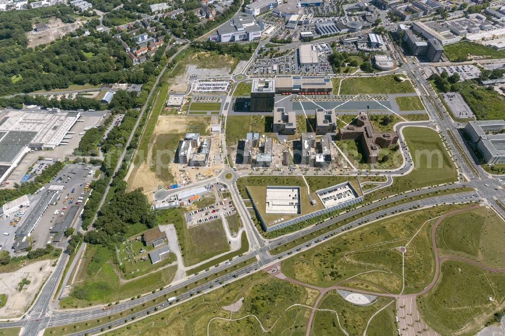 Aerial image Essen - The Krupp-Gürtel is an urban project, at the Altendorfer street corner Berthold-Beitz-Boulevard in the district Westviertel in Essen in the state North Rhine-Westphalia. The new buildings were erected on the largely untapped area of ??the former Kruppschen Gußstahlfabrik and are currently the headquarters of ThyssenKrupp AG