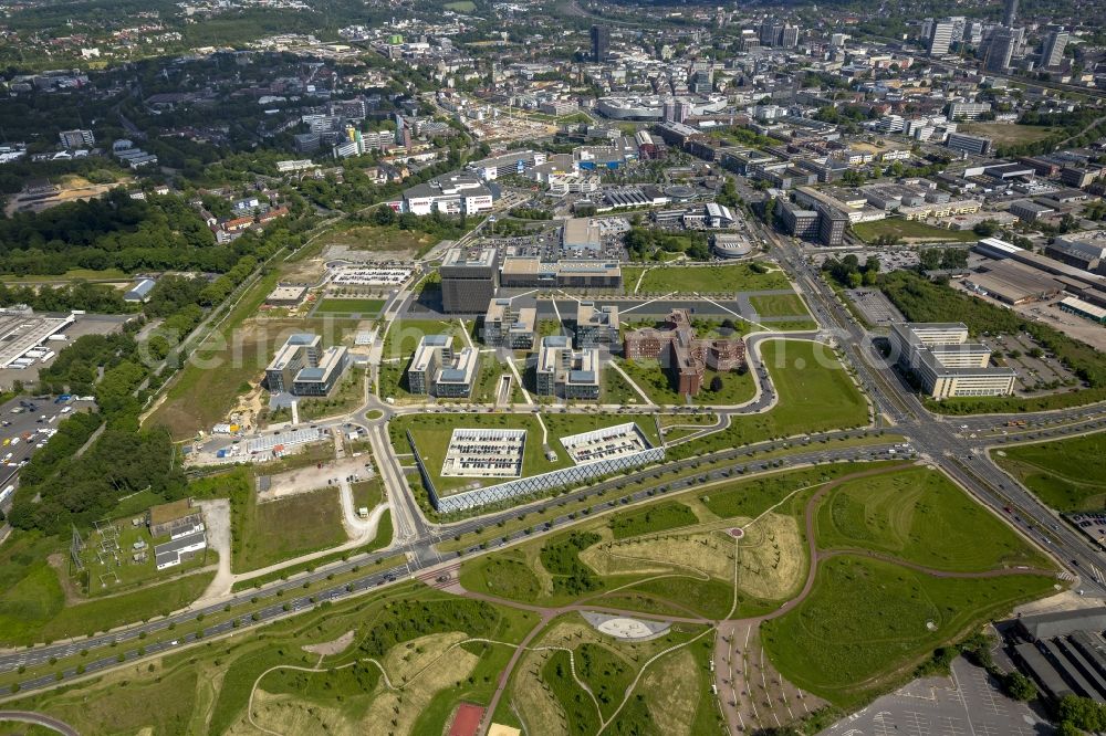 Aerial image Essen - The Krupp-Gürtel is an urban project, at the Altendorfer street corner Berthold-Beitz-Boulevard in the district Westviertel in Essen in the state North Rhine-Westphalia. The new buildings were erected on the largely untapped area of ??the former Kruppschen Gußstahlfabrik and are currently the headquarters of ThyssenKrupp AG