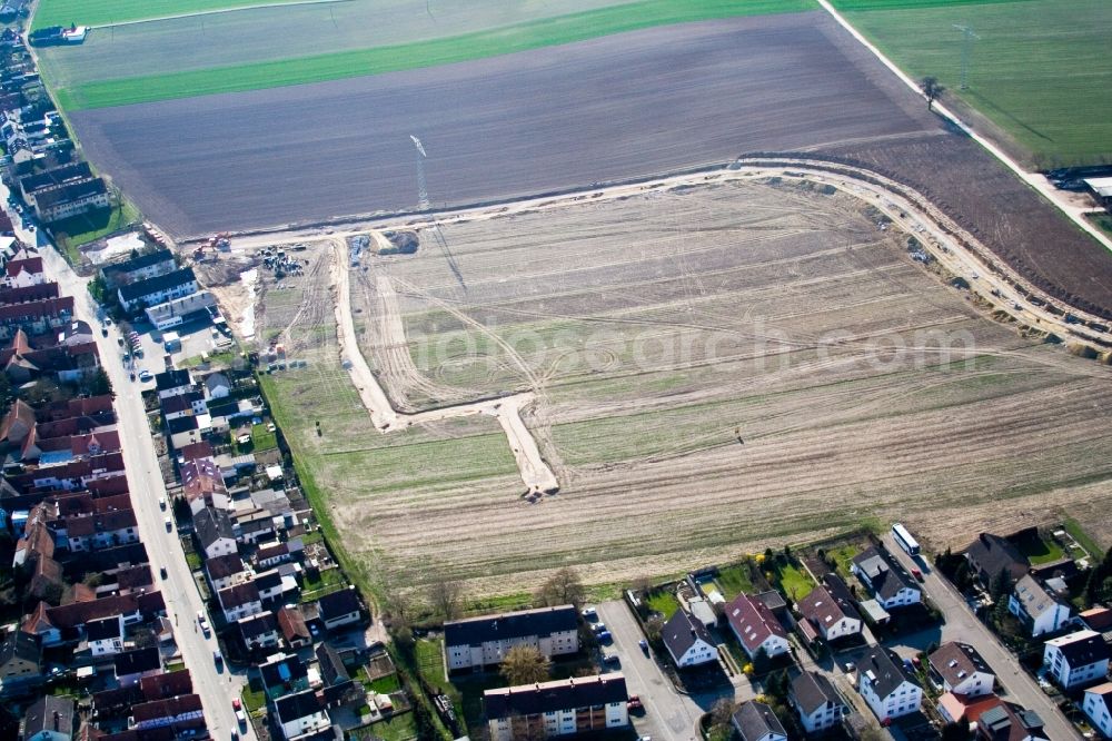 Kandel from above - Construction sites for new construction residential area of detached housing estate Am Hoehenweg in Kandel in the state Rhineland-Palatinate