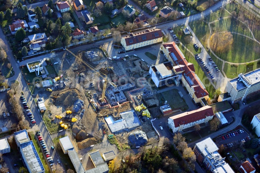 Aerial image Berlin - New build and renovation of the psychiatry clinic at the Vivantes Clinical Centre Hellersdorf at the road Myslowitzer Strasse in Berlin-Kaulsdorf