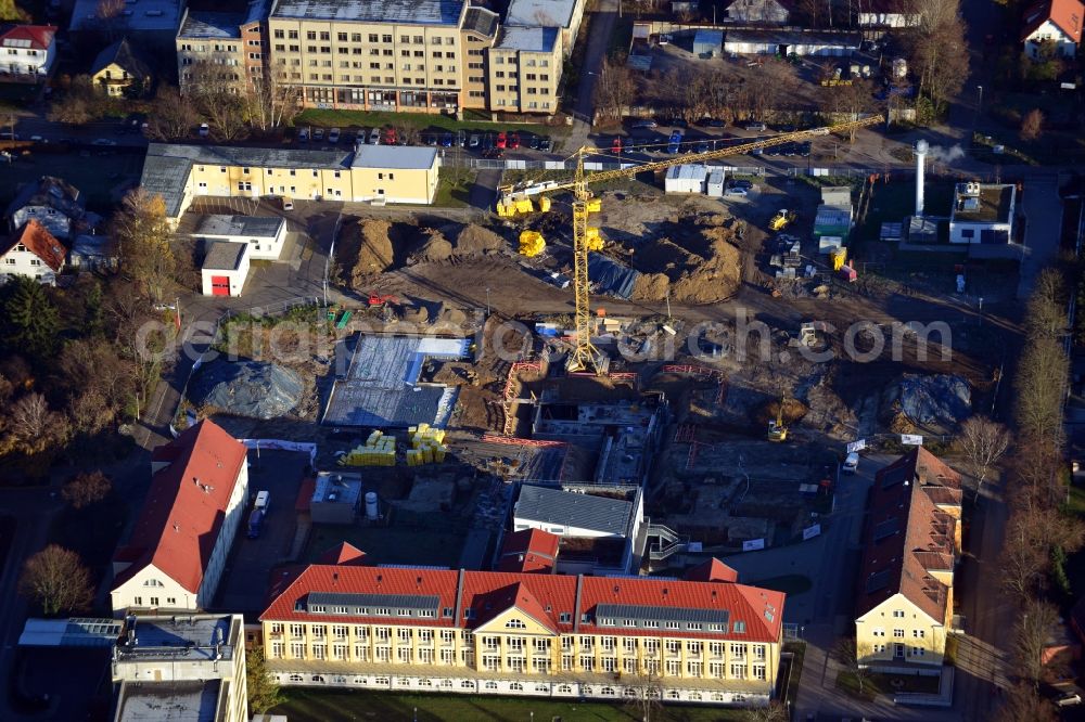 Berlin from above - New build and renovation of the psychiatry clinic at the Vivantes Clinical Centre Hellersdorf at the road Myslowitzer Strasse in Berlin-Kaulsdorf