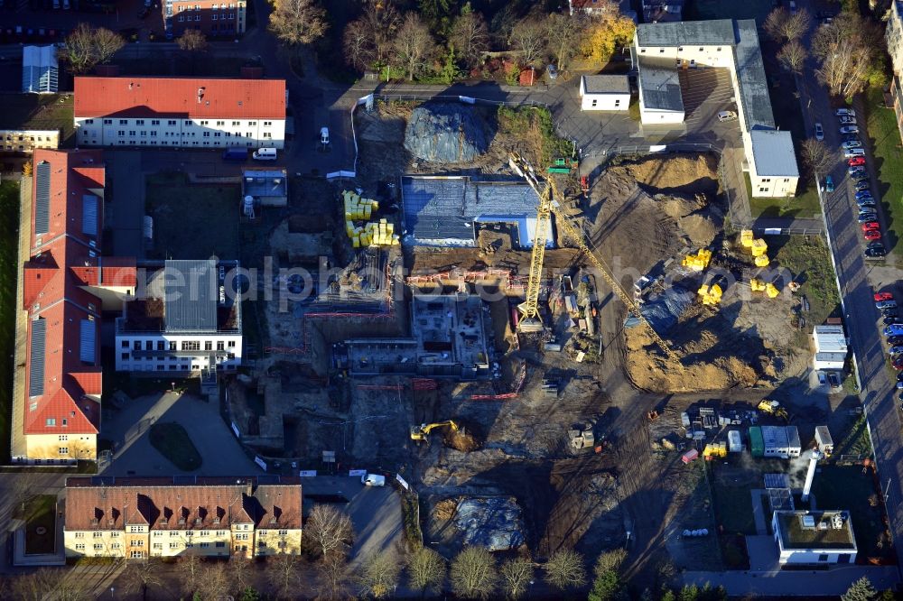 Berlin from above - New build and renovation of the psychiatry clinic at the Vivantes Clinical Centre Hellersdorf at the road Myslowitzer Strasse in Berlin-Kaulsdorf