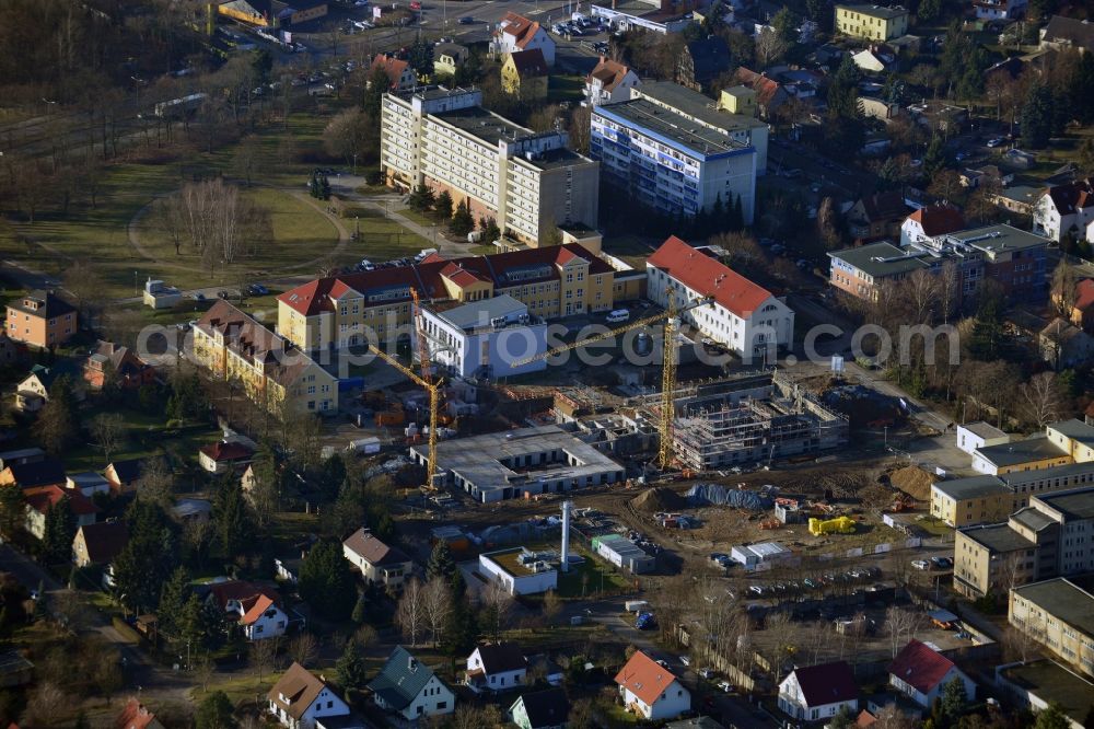 Berlin from the bird's eye view: New build and renovation of the psychiatry clinic at the Vivantes Clinical Centre Hellersdorf at the road Myslowitzer Strasse in Berlin-Kaulsdorf