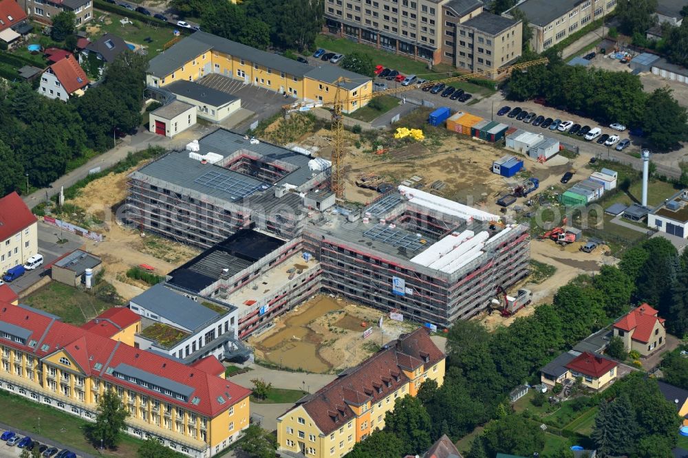 Berlin Hellersdorf from above - New build and renovation of the psychiatry clinic at the Vivantes Clinical Centre Hellersdorf at the road Myslowitzer Strasse in Berlin-Kaulsdorf