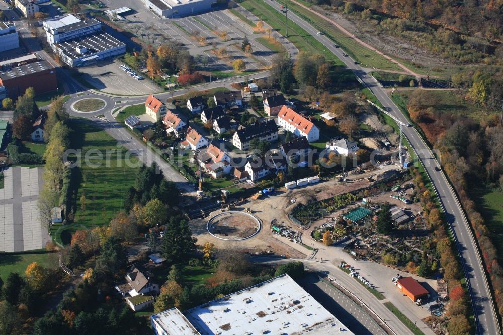 Maulburg from the bird's eye view: Construction of the roundabout and road course for connection to the federal highway B317 in Maulburg in the state of Baden-Wuerttemberg