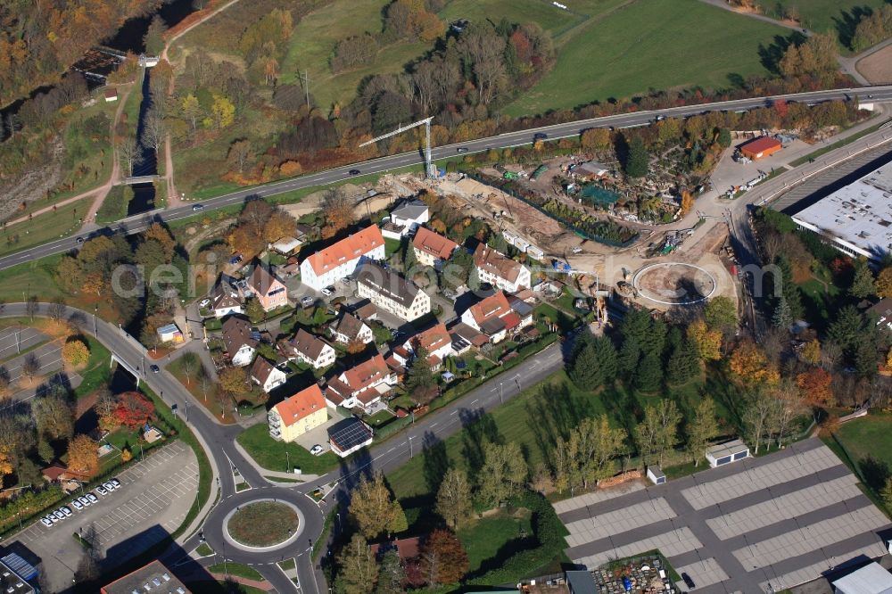 Maulburg from above - Construction of the roundabout and road course for connection to the federal highway B317 in Maulburg in the state of Baden-Wuerttemberg