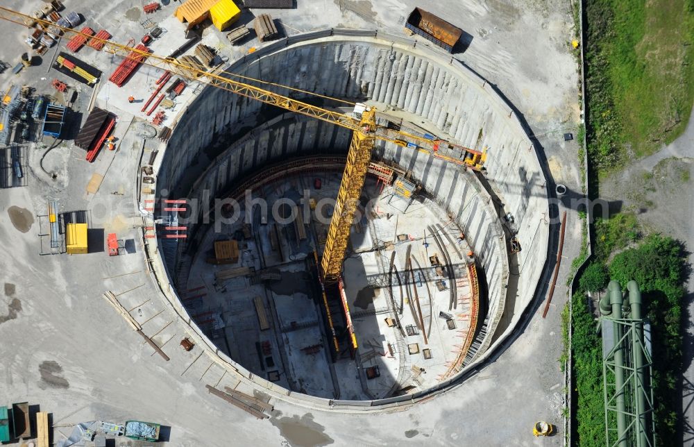 Aerial image Gelsenkirchen - Construction site to build a new pumping station at the sewer at the Emscher in Gelsenkirchen in the state of North Rhine-Westphalia