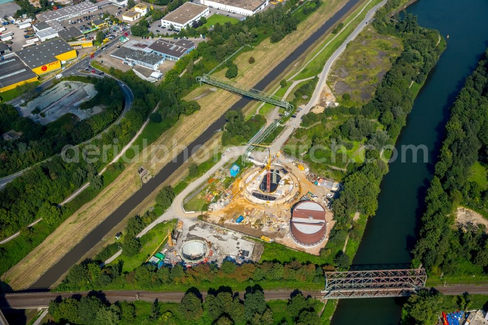 Gelsenkirchen from above - Construction site to build a new pumping station at the sewer at the Emscher in Gelsenkirchen in the state of North Rhine-Westphalia