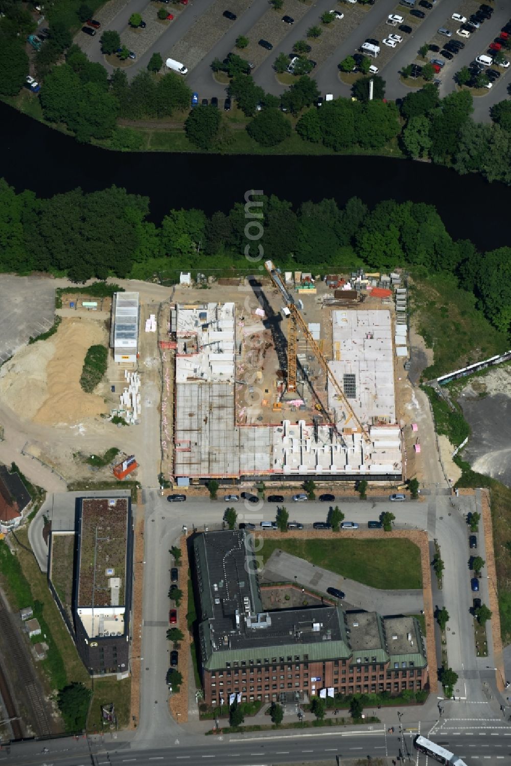 Aerial image Lübeck - Construction of a nursing home - Senior residence at the Werft street in Luebeck in Schleswig-Holstein