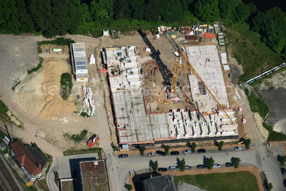 Lübeck from the bird's eye view: Construction of a nursing home - Senior residence at the Werft street in Luebeck in Schleswig-Holstein