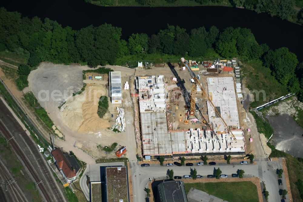 Lübeck from the bird's eye view: Construction of a nursing home - Senior residence at the Werft street in Luebeck in Schleswig-Holstein