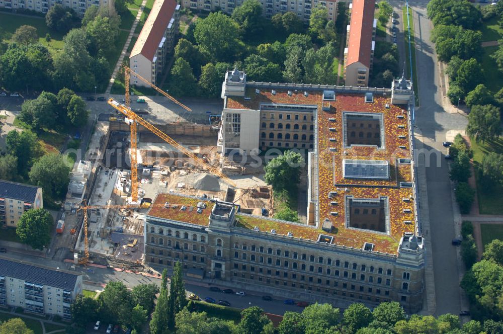 Aerial photograph Dresden - Erweiterungsbaustelle am Landsgericht / Amtsgericht an der Lothringer Strasse in Dresden / Pirnaische Vorstadt. Extension building site of regional court / district court at Lothringer Straße in Dresden / Pirnaische Vorstadt.