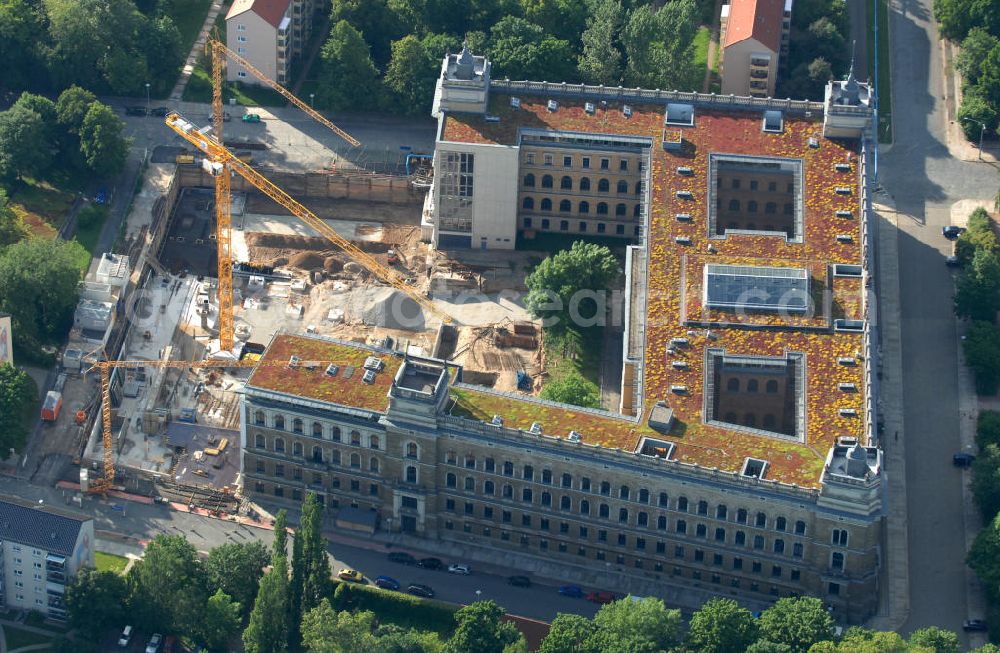 Dresden from above - Erweiterungsbaustelle am Landsgericht / Amtsgericht an der Lothringer Strasse in Dresden / Pirnaische Vorstadt. Extension building site of regional court / district court at Lothringer Straße in Dresden / Pirnaische Vorstadt.