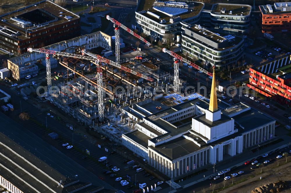 Aerial photograph Leipzig - Construction site for the new construction of the function and archive building of the former exhibition hall for the city archive in the district Zentrum-Suedost in Leipzig in the state Saxony, Germany