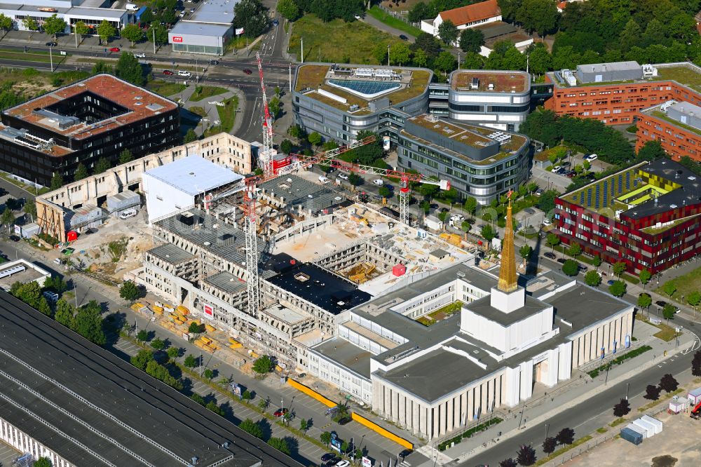 Aerial image Leipzig - Construction site for the new construction of the function and archive building of the former exhibition hall for the city archive in the district Zentrum-Suedost in Leipzig in the state Saxony, Germany