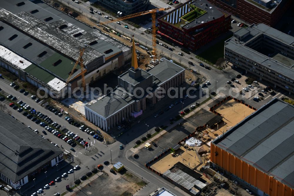 Leipzig from the bird's eye view: Construction site of the function and archive building Stadtarchiv in the formerly Messehalle 12 Achilleion in the district Zentrum-Suedost in Leipzig in the state Saxony, Germany