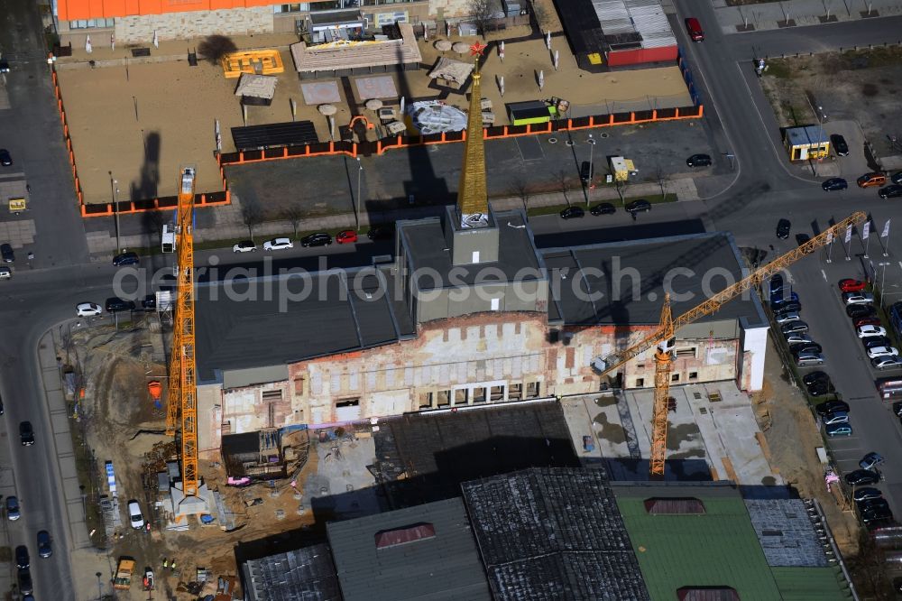 Leipzig from above - Construction site of the function and archive building Stadtarchiv in the formerly Messehalle 12 Achilleion in the district Zentrum-Suedost in Leipzig in the state Saxony, Germany