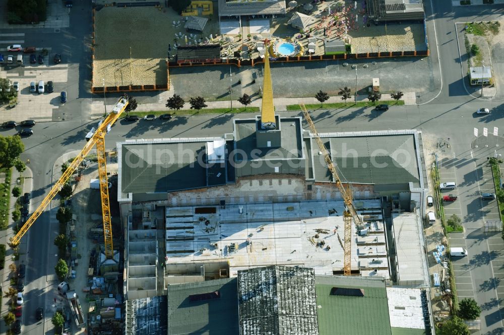 Leipzig from above - Construction site of the function and archive building Stadtarchiv in the formerly Messehalle 12 Achilleion in the district Zentrum-Suedost in Leipzig in the state Saxony, Germany