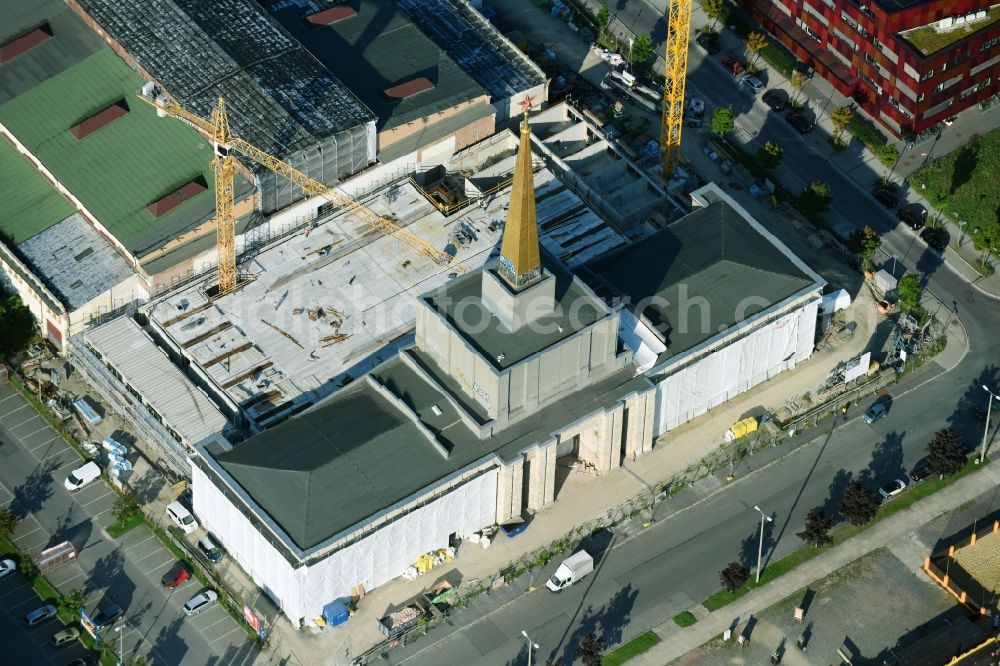 Leipzig from above - Construction site of the function and archive building Stadtarchiv in the formerly Messehalle 12 Achilleion in the district Zentrum-Suedost in Leipzig in the state Saxony, Germany