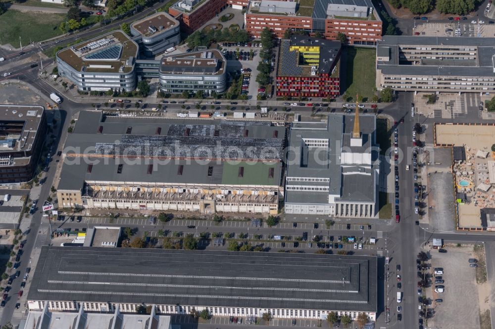 Aerial image Leipzig - Construction site of the function and archive building Stadtarchiv in the formerly Messehalle 12 Achilleion in the district Zentrum-Suedost in Leipzig in the state Saxony, Germany