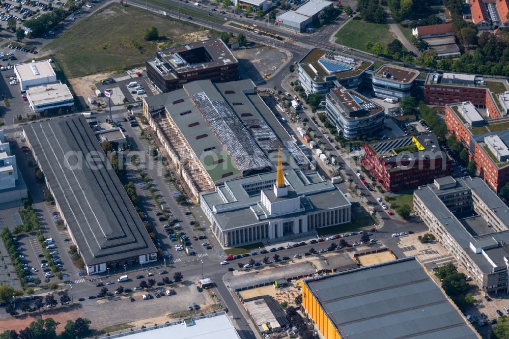 Leipzig from above - Construction site of the function and archive building Stadtarchiv in the formerly Messehalle 12 Achilleion in the district Zentrum-Suedost in Leipzig in the state Saxony, Germany