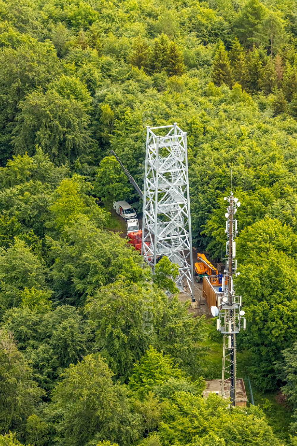 Aerial image Meschede - Structure of the observation tower Kueppelturm in Meschede at Sauerland in the state North Rhine-Westphalia