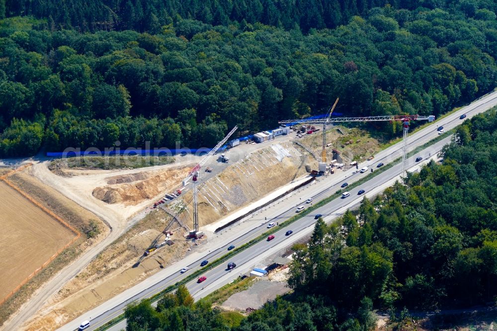 Northeim from above - Construction site of highway bridge structure applied as a wildlife crossing bridge Wild - Wild swap the BAB A 7 in Northeim in the state Lower Saxony, Germany