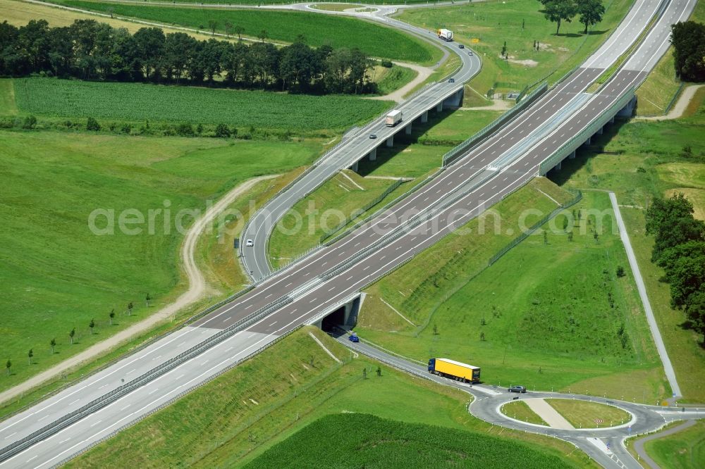 Aerial image Karstädt - Highway - motorway bridge of the A 14 in Order of DEGES Deutsche Einheit Fernstrassenplanungs- and -Bau GmbH by Johann Bunte Bauunternehmung GmbH & Co. KG in the district Garlin in Karstaedt in the state Brandenburg, Germany