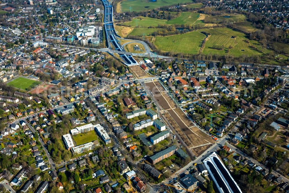 Aerial photograph Hamburg - New construction of the route in the course of the motorway tunnel construction of the BAB A 7 Hamburger Deckel in the district Schnelsen in Hamburg, Germany