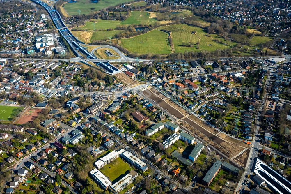 Hamburg from above - New construction of the route in the course of the motorway tunnel construction of the BAB A 7 Hamburger Deckel in the district Schnelsen in Hamburg, Germany