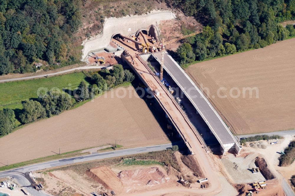 Aerial photograph Sontra - New construction of the route in the course of the motorway tunnel construction of the BAB A 44 in Sontra in the state Hesse, Germany