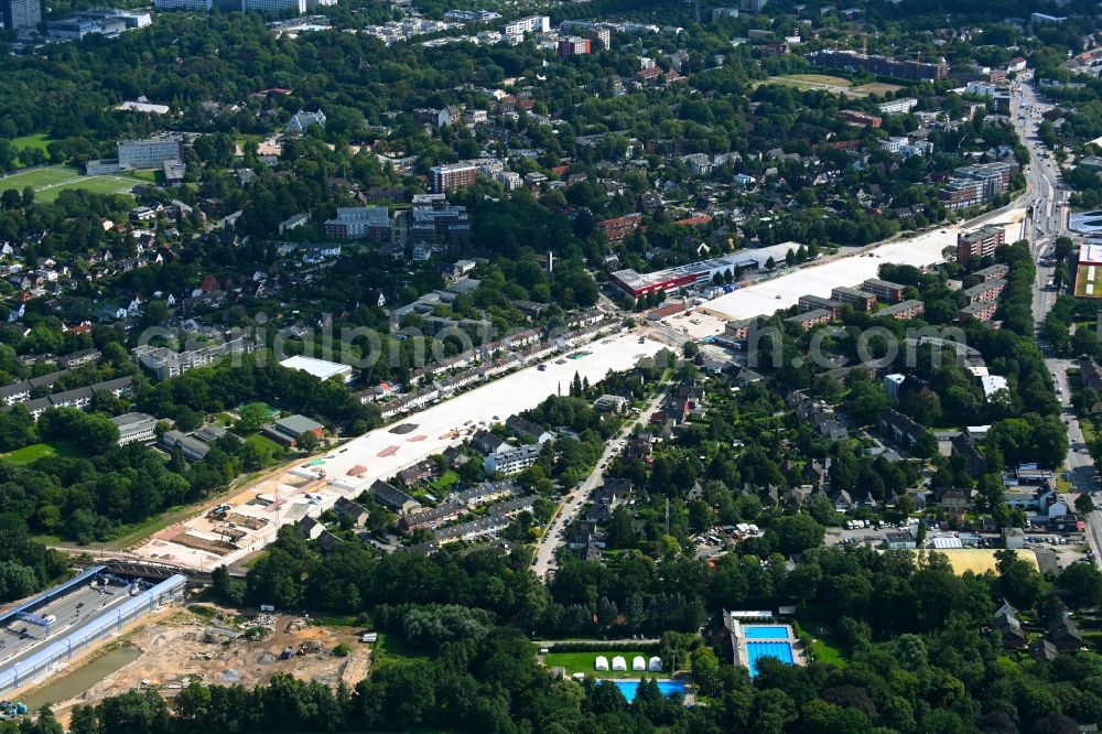 Aerial image Hamburg - New construction of the route in the course of the motorway tunnel construction of the BAB A 7 Hamburger Deckel bzw. Stellinger Deckel in the district Stellingen in Hamburg, Germany