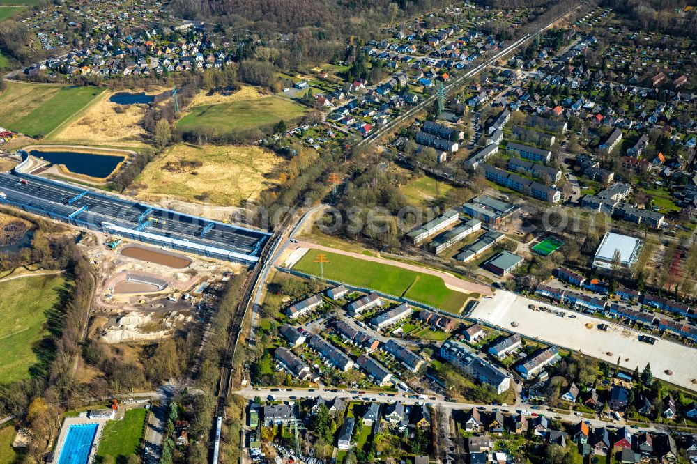 Aerial photograph Hamburg - New construction of the route in the course of the motorway tunnel construction of the BAB A 7 Hamburger Deckel bzw. Stellinger Deckel in the district Stellingen in Hamburg, Germany