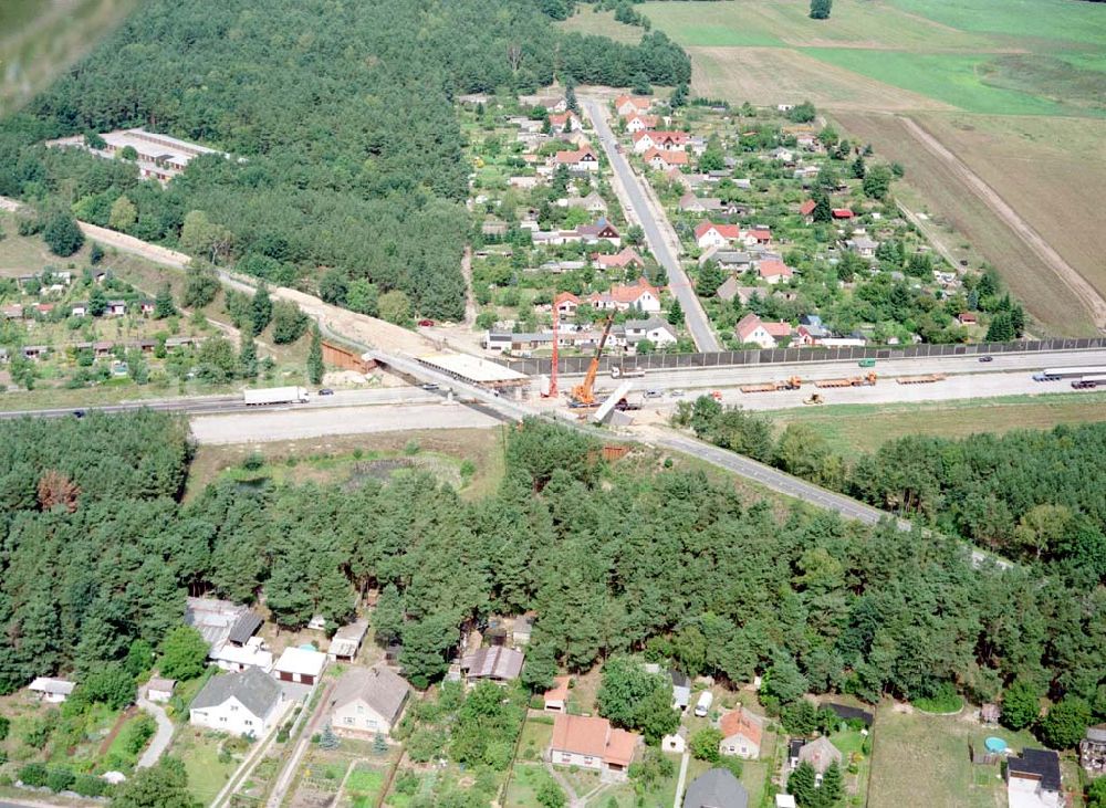 Fürstenwalde / Brandenburg from above - Neubau der Autobahnüberquerung der Straße zwischen FW und Alt Golm an der E30 nach Frankfurt / Oder.