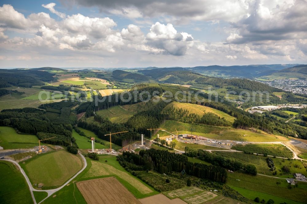 Aerial photograph Bestwig OT Nuttlar - View of the new construction of a motorway bridge near Nuttlar in Bestwig in the state North Rhine-Westphalia