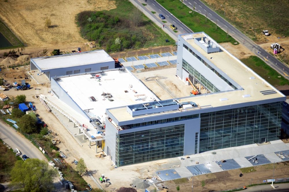 Schönefeld from above - Construction site of car dealership building Mercedes-Benz Niederlassung Berlin on Hans-Grade-Allee in Schoenefeld in the state Brandenburg, Germany