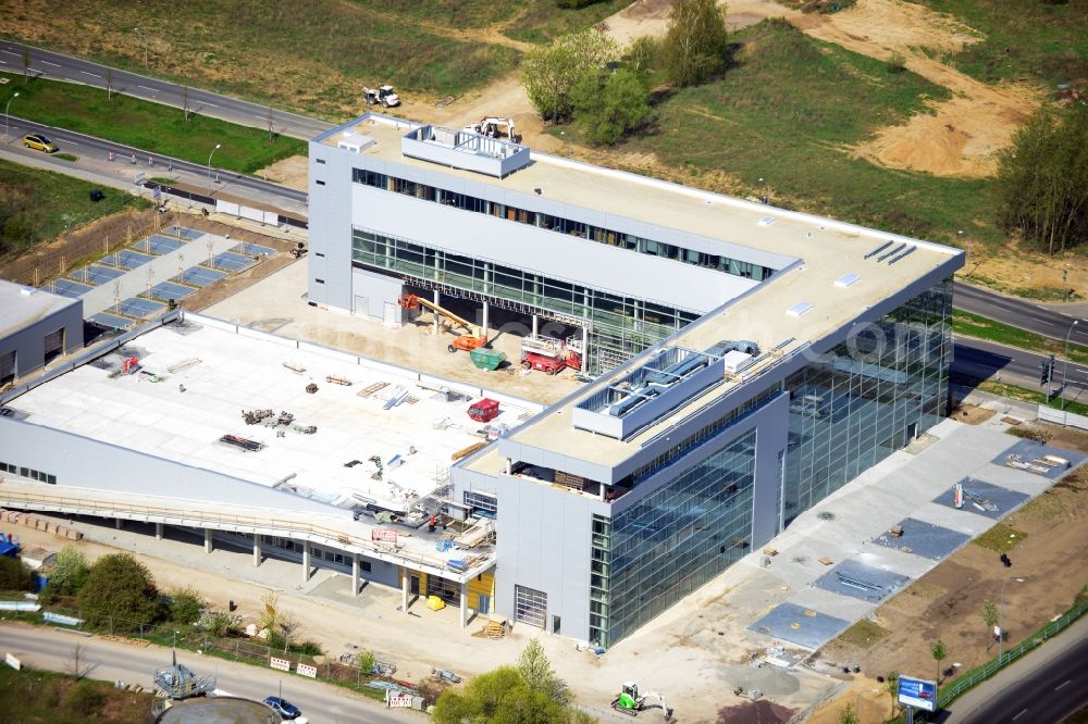 Schönefeld from above - Construction site of car dealership building Mercedes-Benz Niederlassung Berlin on Hans-Grade-Allee in Schoenefeld in the state Brandenburg, Germany