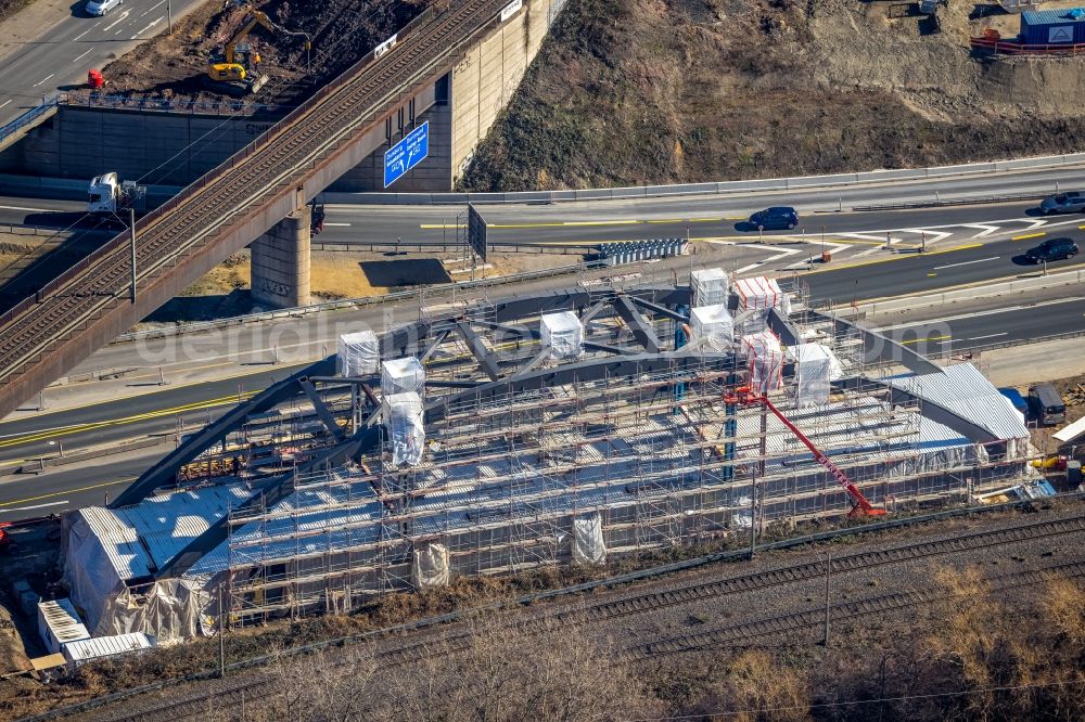 Aerial image Herne - New construction of the railway bridge on motorway junction Herne of the BAB A43 - A42 in the district Wanne-Eickel in Herne at Ruhrgebiet in the state North Rhine-Westphalia, Germany