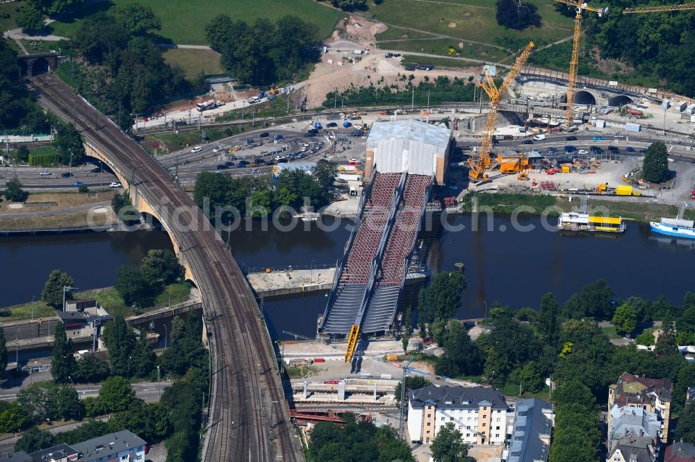 Aerial image Stuttgart - New construction of the railway bridge ueber den Neckar in the district Bad Cannstatt in Stuttgart in the state Baden-Wurttemberg, Germany