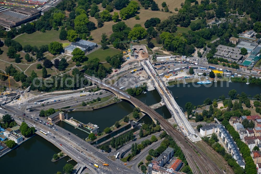 Aerial image Stuttgart - New construction of the railway bridge ueber den Neckar in the district Bad Cannstatt in Stuttgart in the state Baden-Wurttemberg, Germany