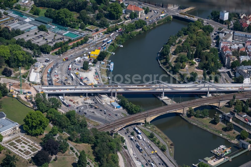 Aerial photograph Stuttgart - New construction of the railway bridge ueber den Neckar in the district Bad Cannstatt in Stuttgart in the state Baden-Wurttemberg, Germany