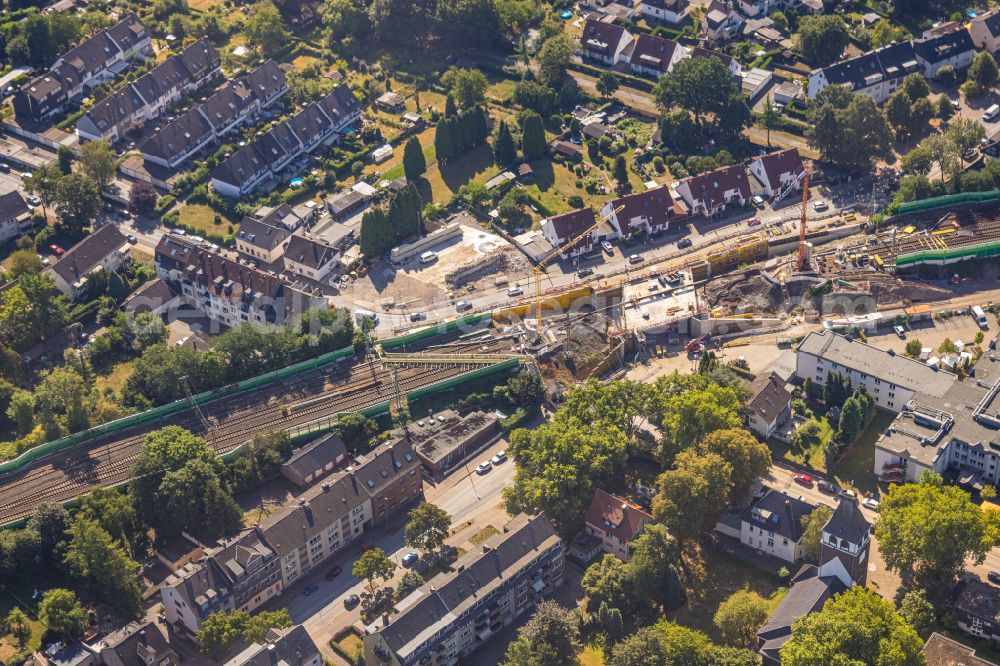 Aerial photograph Essen - New construction of the railway bridge on street Prosperstrasse in the district Dellwig in Essen at Ruhrgebiet in the state North Rhine-Westphalia, Germany