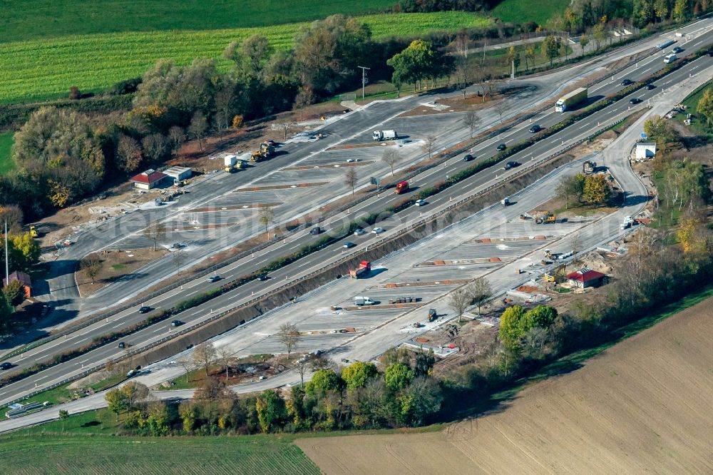 Aerial image Vöhringen - New construction site of motorway service area and car park along the route and lanes in the course of the federal higway - motorway A81 in Voehringen in the state Baden-Wurttemberg, Germany