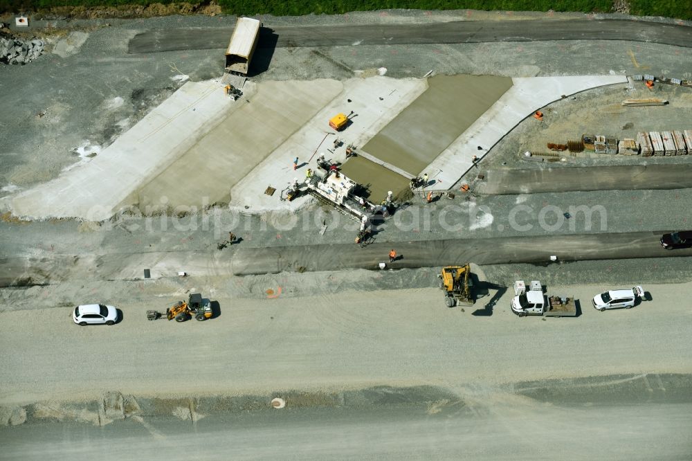 Aerial image Bestwig - New construction site of motorway service area and car park along the route and lanes in the course of the federal higway - motorway BAB A46 in Bestwig in the state North Rhine-Westphalia, Germany