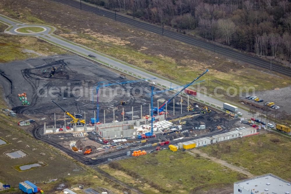 Aerial image Oberhausen - New building construction site in the industrial park BusinessPark.O on Bronmenring in Oberhausen at Ruhrgebiet in the state North Rhine-Westphalia, Germany