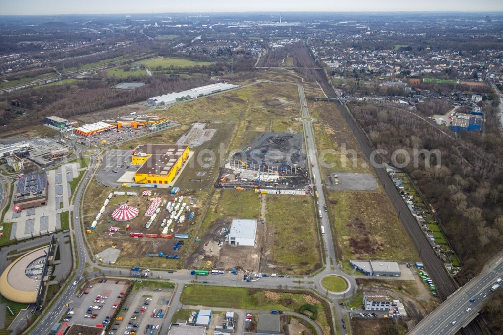 Oberhausen from above - New building construction site in the industrial park BusinessPark.O on Bronmenring in Oberhausen at Ruhrgebiet in the state North Rhine-Westphalia, Germany